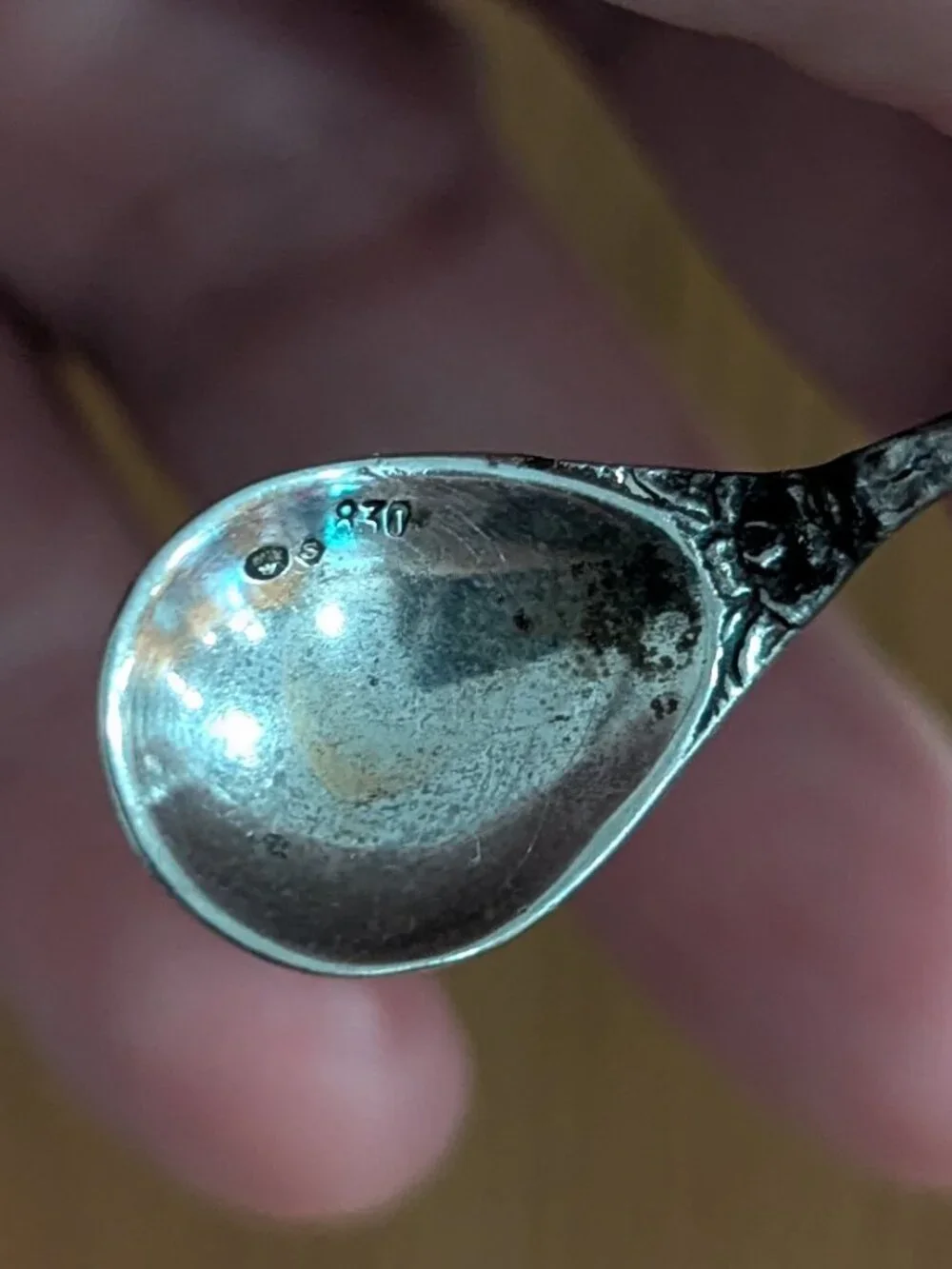 Antique Silver 830 Rose‎ Floral Salt Spoon Ornate Beautiful 2.5
